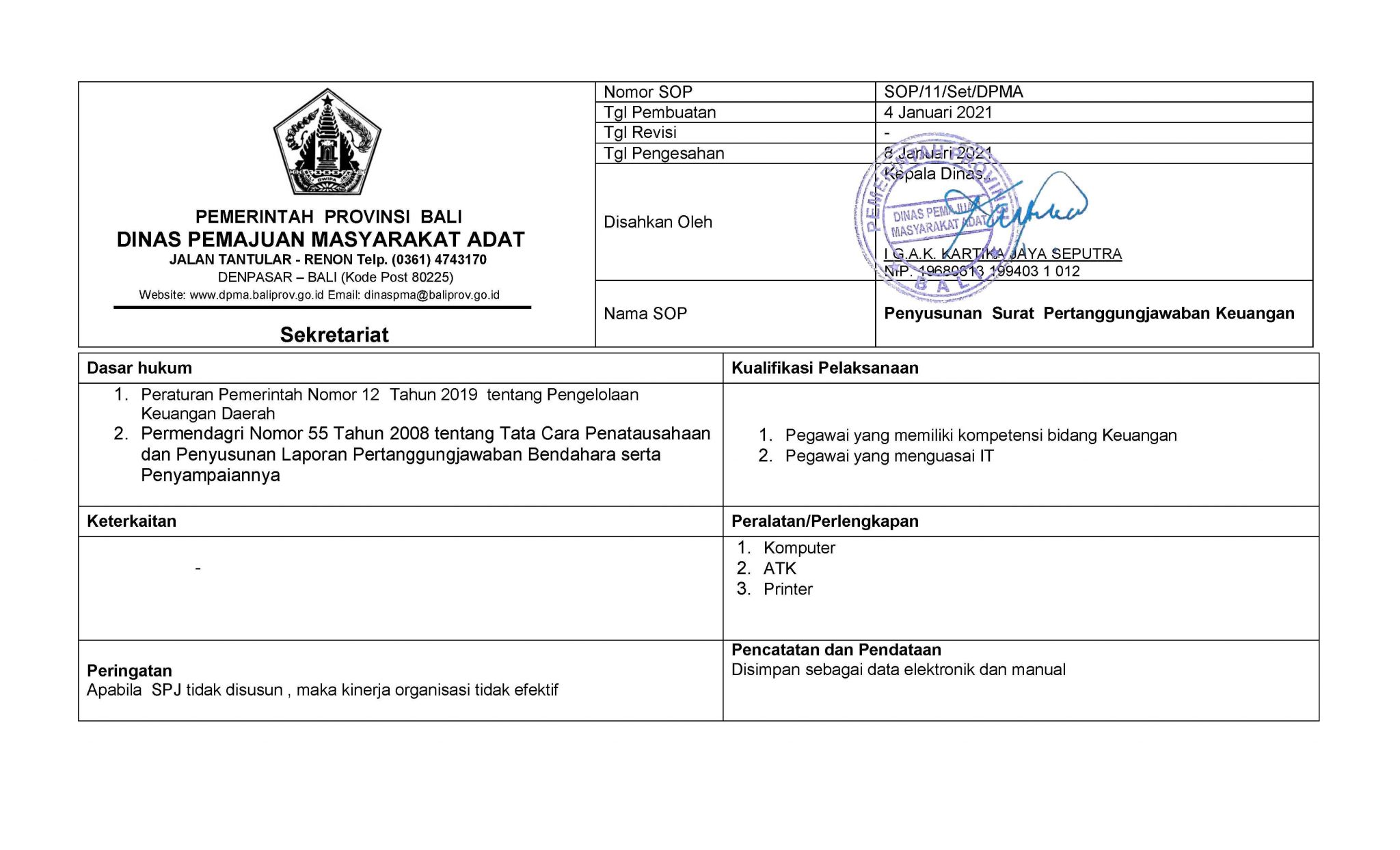 SOP PENYUSUNAN LAPORAN SPJ – Dinas Pemajuan Masyarakat Adat